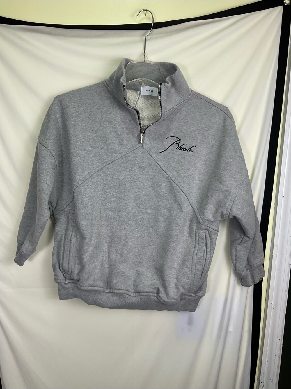 Rhude Light Gray Quarter-Zip Sweatshirt with Script Logo